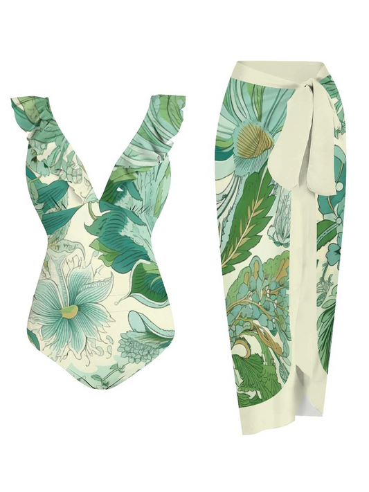 Casual Printed One Piece Swimsuit And Cover Up 2306103036