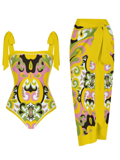 Fashion Printed One Piece Swimsuit And Cover Up 2305106419
