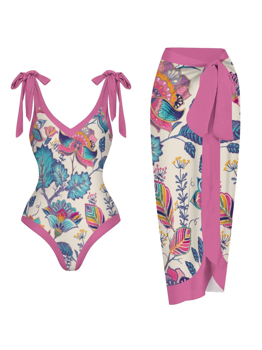 Casual Printed One-Piece Swimsuit And Cover Up 2305103193