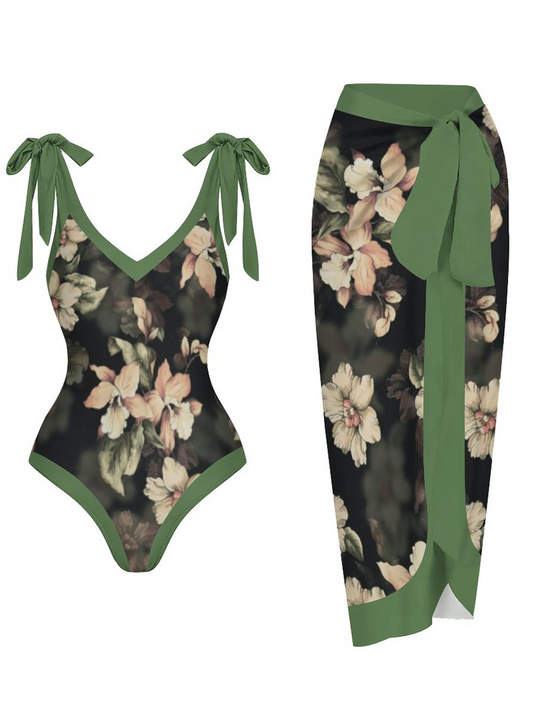 Casual Printed One-Piece Swimsuit And Cover Up 2305103364