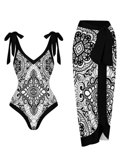 Casual Printed One Piece Swimsuit And Cover Up 2306102976