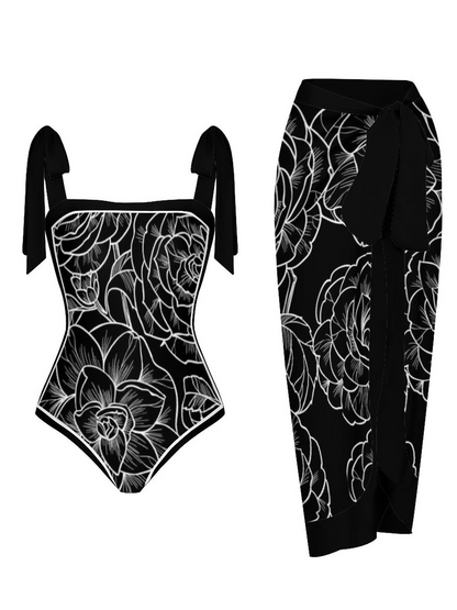 Fashion Printed One Piece Swimsuit And Cover Up 2305106478