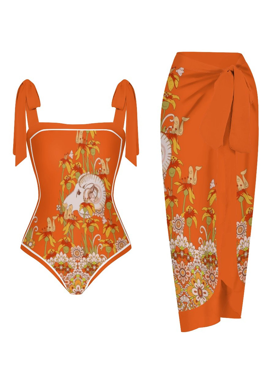 Fashion Printed One Piece Swimsuit And Cover Up 2305105587