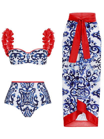 Fashion Colorblock Print Swimsuit