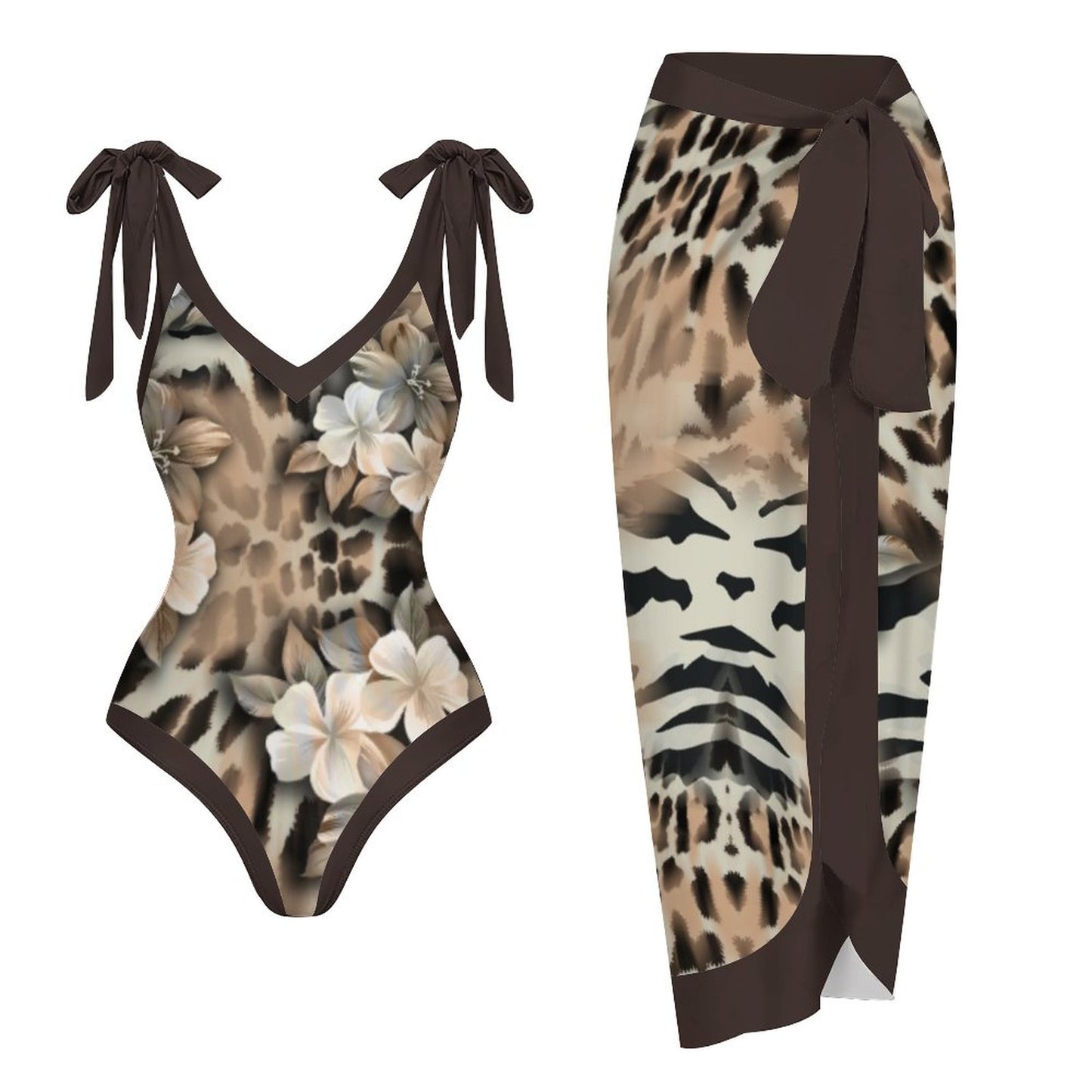 Casual Printed One-Piece Swimsuit And Cover Up 2305102416