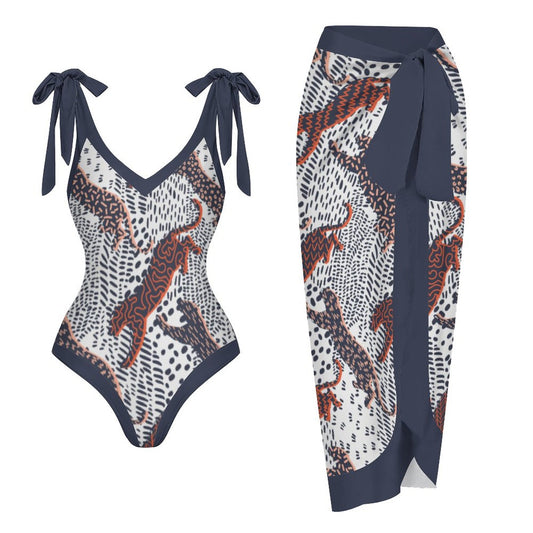 Casual Printed One-Piece Swimsuit And Cover Up 2305102883
