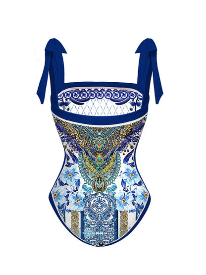 Bowknot Tie-shoulder One Piece Swimsuit