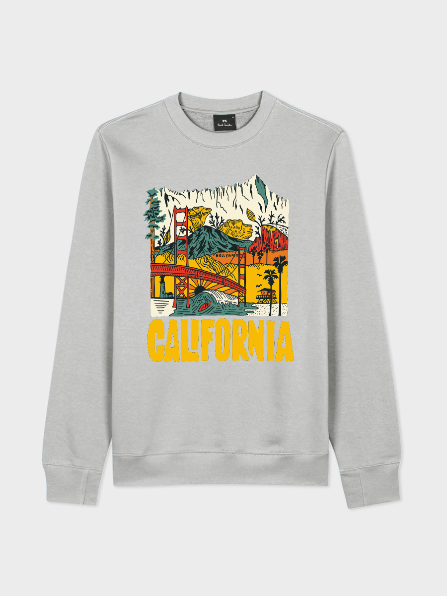 Men's Round Neck Casual California Printed Long Sleeve Sweatshirt