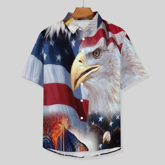 Men's Eagle American Flag Print Vacation Hawaiian Shirt 2305106652