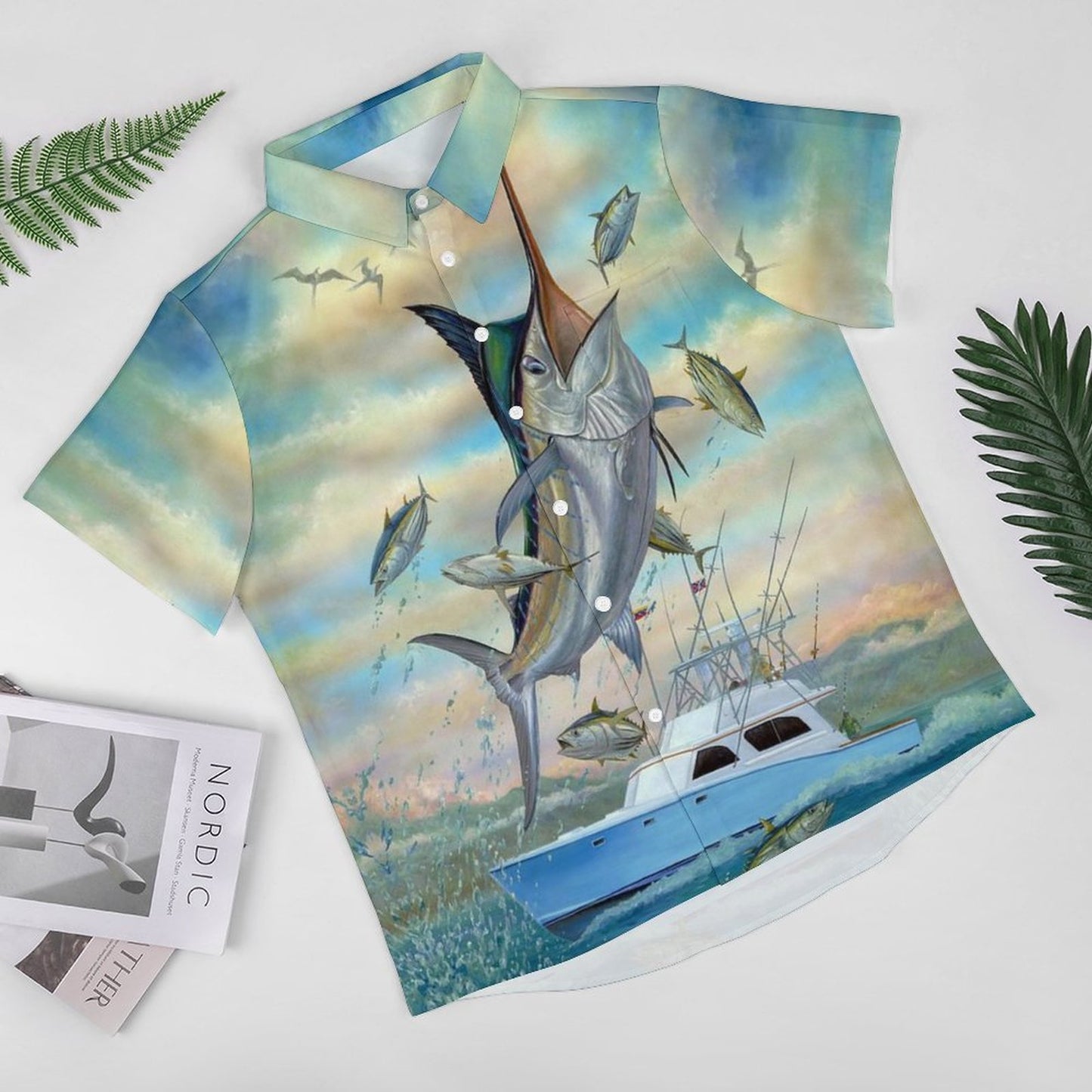 Men's Hawaiian Fish School Print Resort Shirt 2306101858