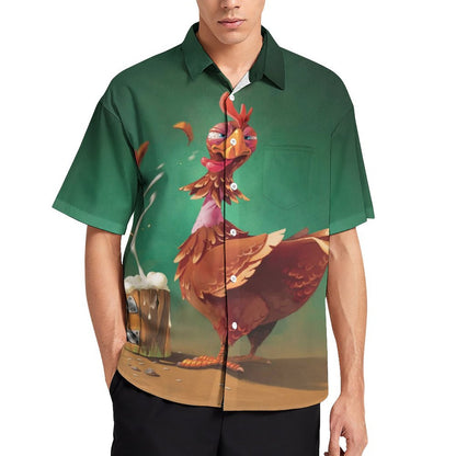 Men's Hawaiian Drunken Chicken Print Casual Short Sleeve Shirt 2306102833