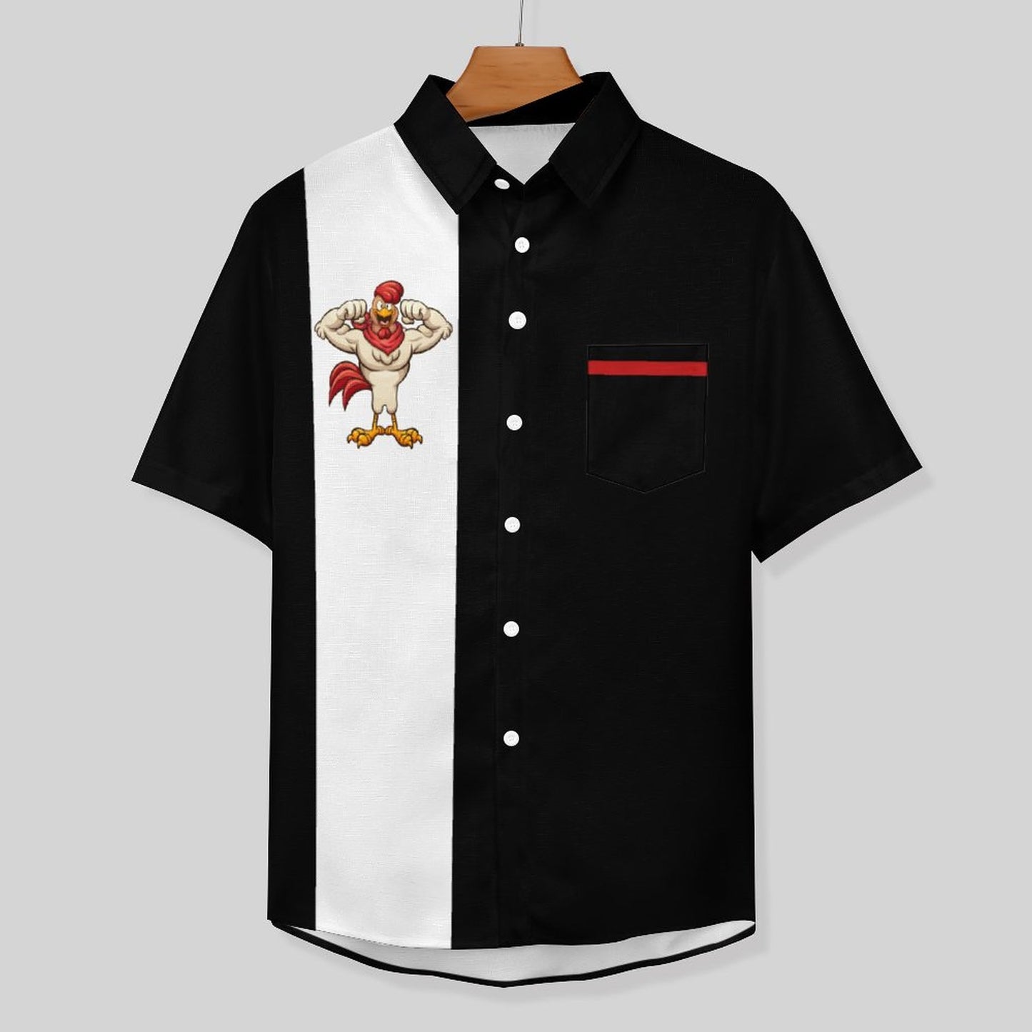 Rooster Black Geometric Stripe Print Hawaiian Men's Casual Shirt