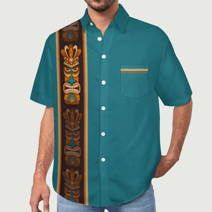 Striped Geometric Print Hawaiian Men's Casual Shirt