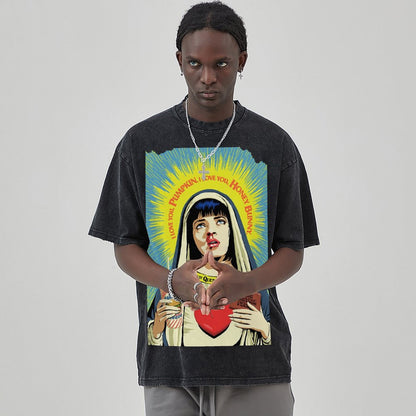 Unisex Vintage Solid Wash Denim T-Shirts