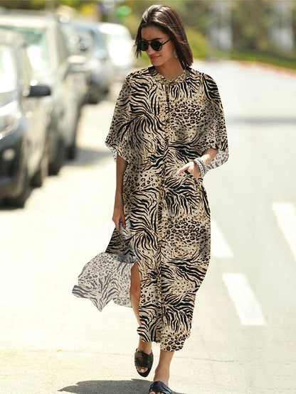 Animal Printed Loose Pocket Beach Cover-Up