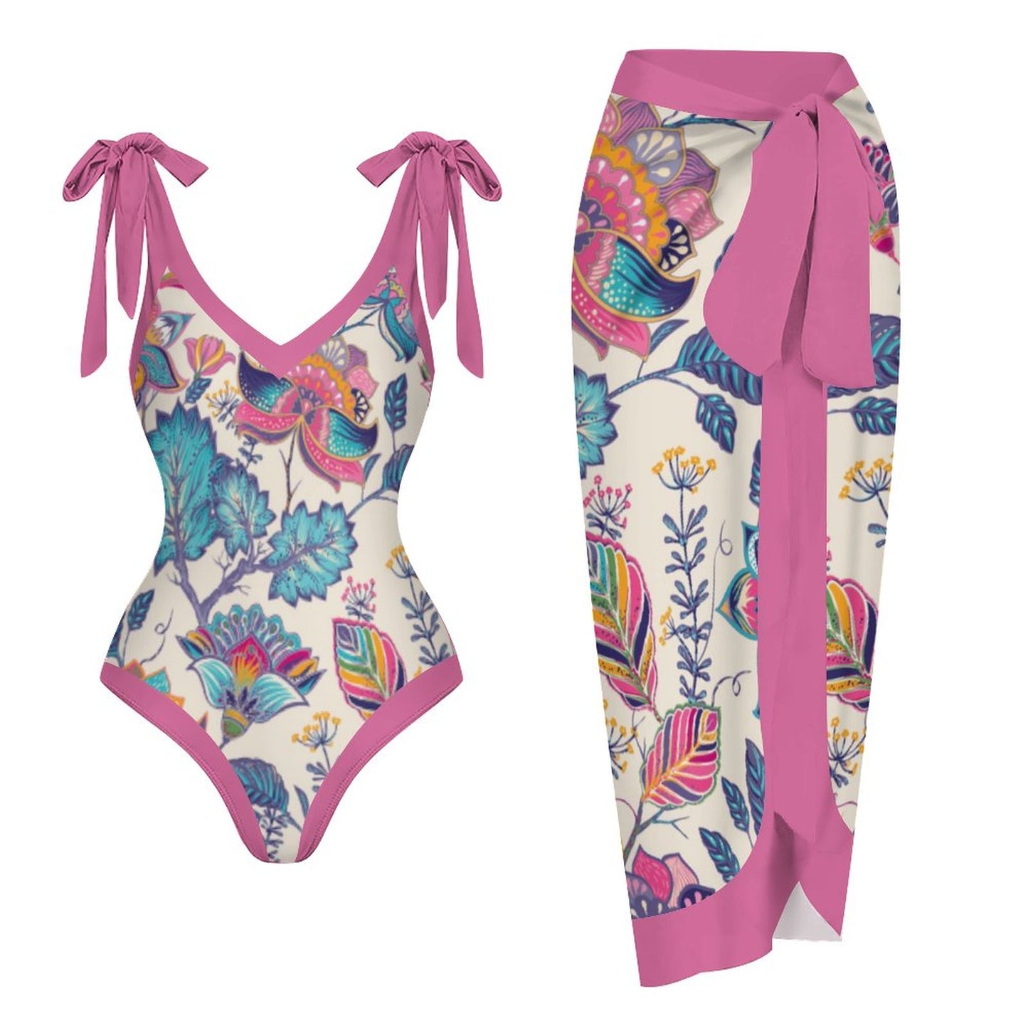 Casual Printed One-Piece Swimsuit And Cover Up 2305103193