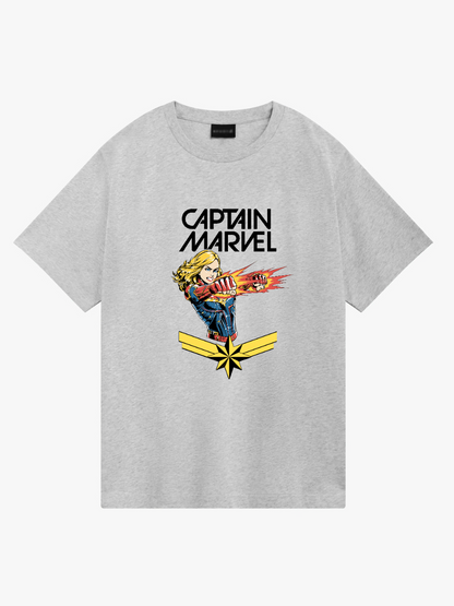 Women's Casual Captain Marvel Printed Round Neck Short Sleeve T-Shirt