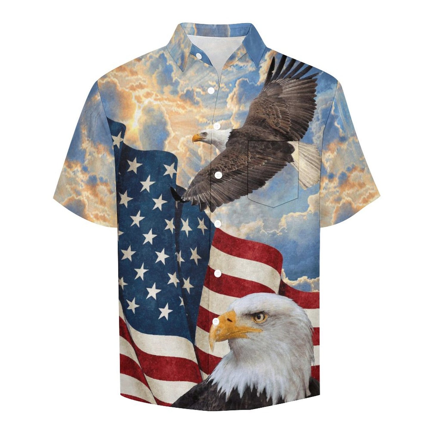 Men's Eagle American Flag Print Vacation Hawaiian Shirt 2305106649