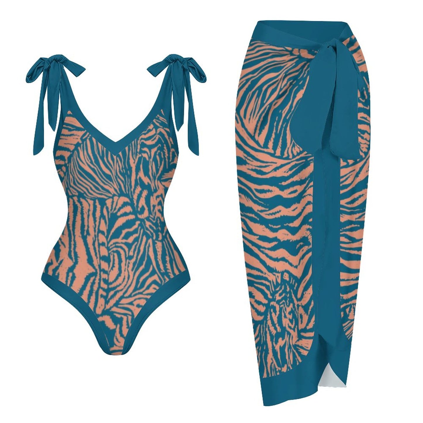 Casual Printed One-Piece Swimsuit And Cover Up 2305102462