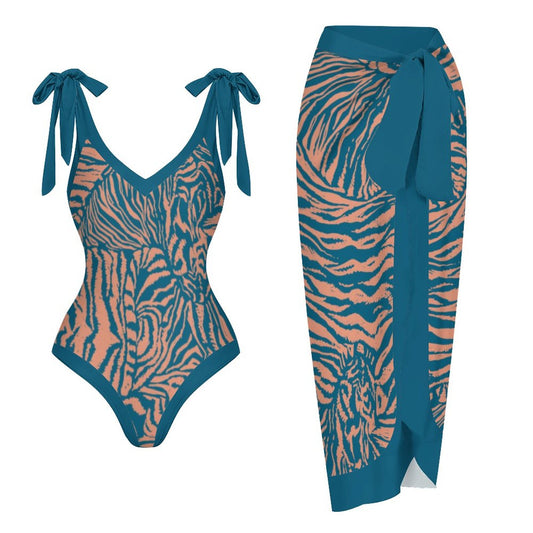 Casual Printed One-Piece Swimsuit And Cover Up 2305102462