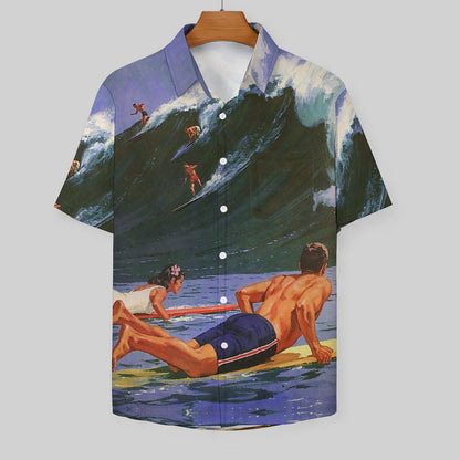 Men's Surf Print Casual Short Sleeve Shirt 2306102365