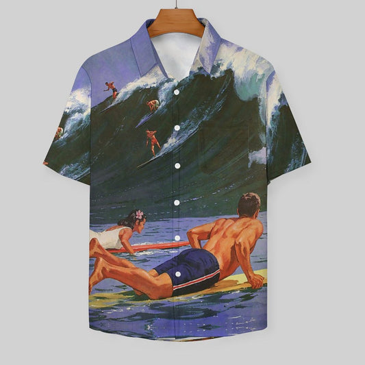 Men's Surf Print Casual Short Sleeve Shirt 2306102365