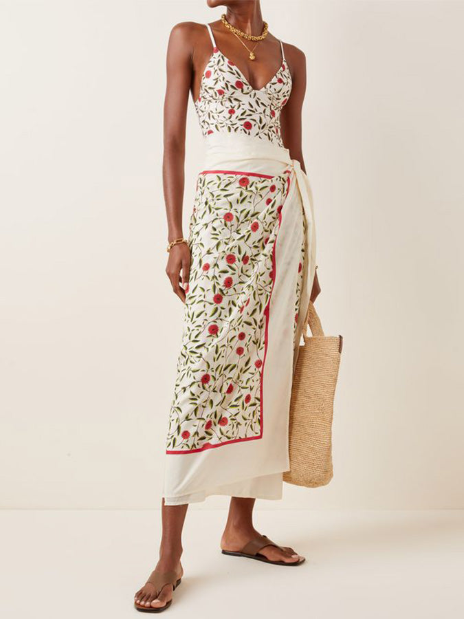 Floral Print One Piece Swimsuit and Cover Up