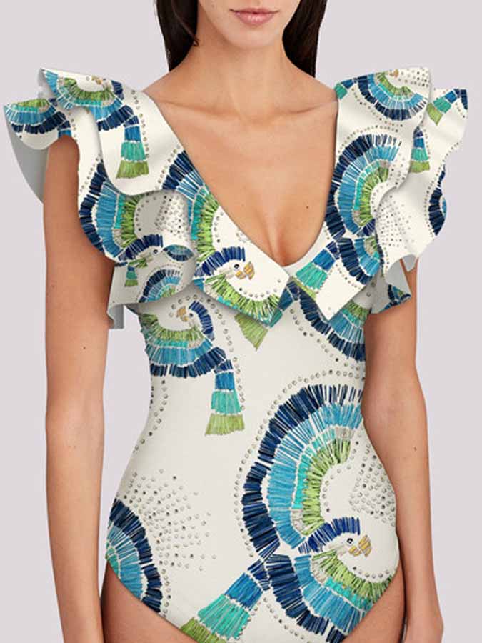 Fashion Print Ruffle One-Piece Swimsuit