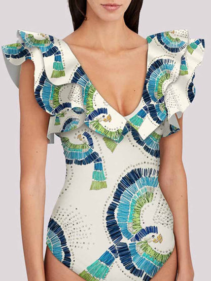 Fashion Print Ruffle One-Piece Swimsuit