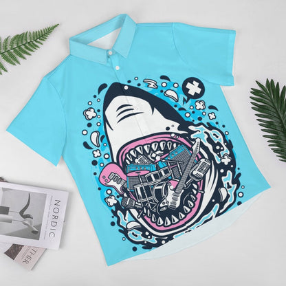 Men's Hawaiian Shark Print Resort Shirt