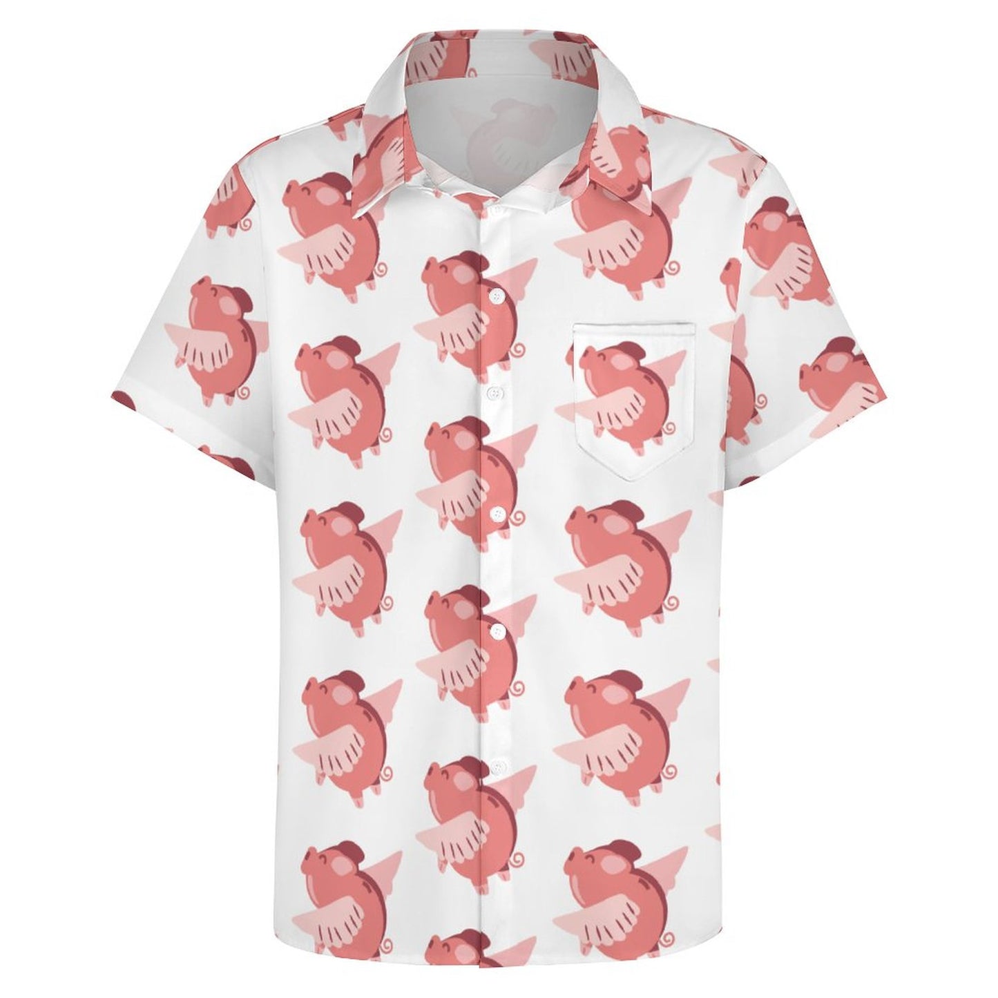 Men's Hawaiian Flying Pig Print Resort Shirt 2306101859