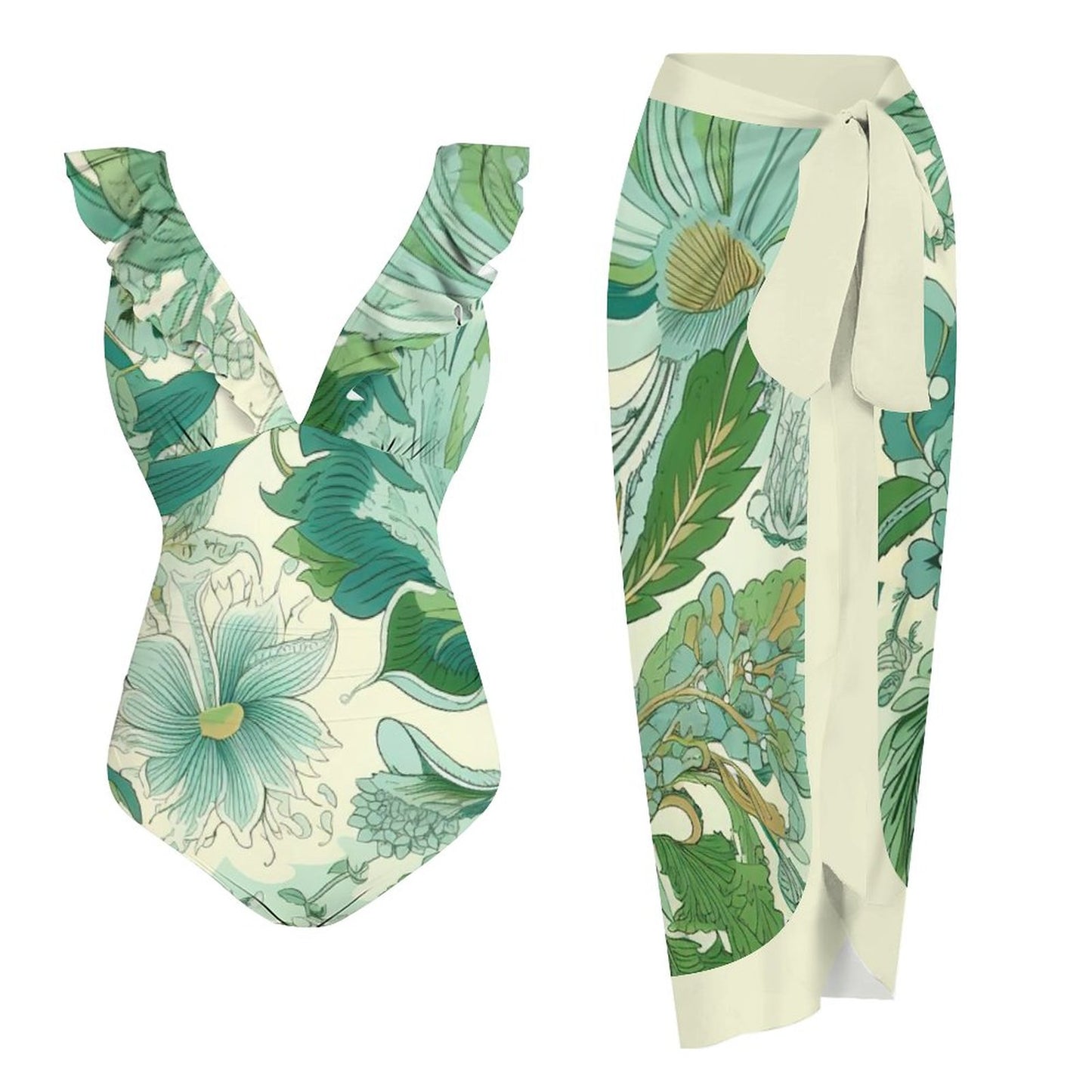 Casual Printed One Piece Swimsuit And Cover Up 2306103036