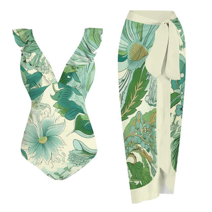 Casual Printed One Piece Swimsuit And Cover Up 2306103036