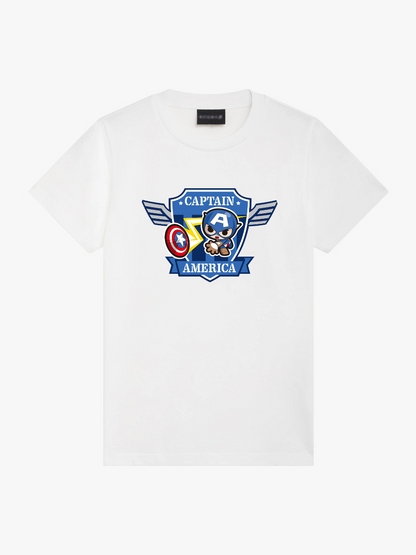 Women's Casual Little Captain America Printed Round Neck Short Sleeve T-Shirt