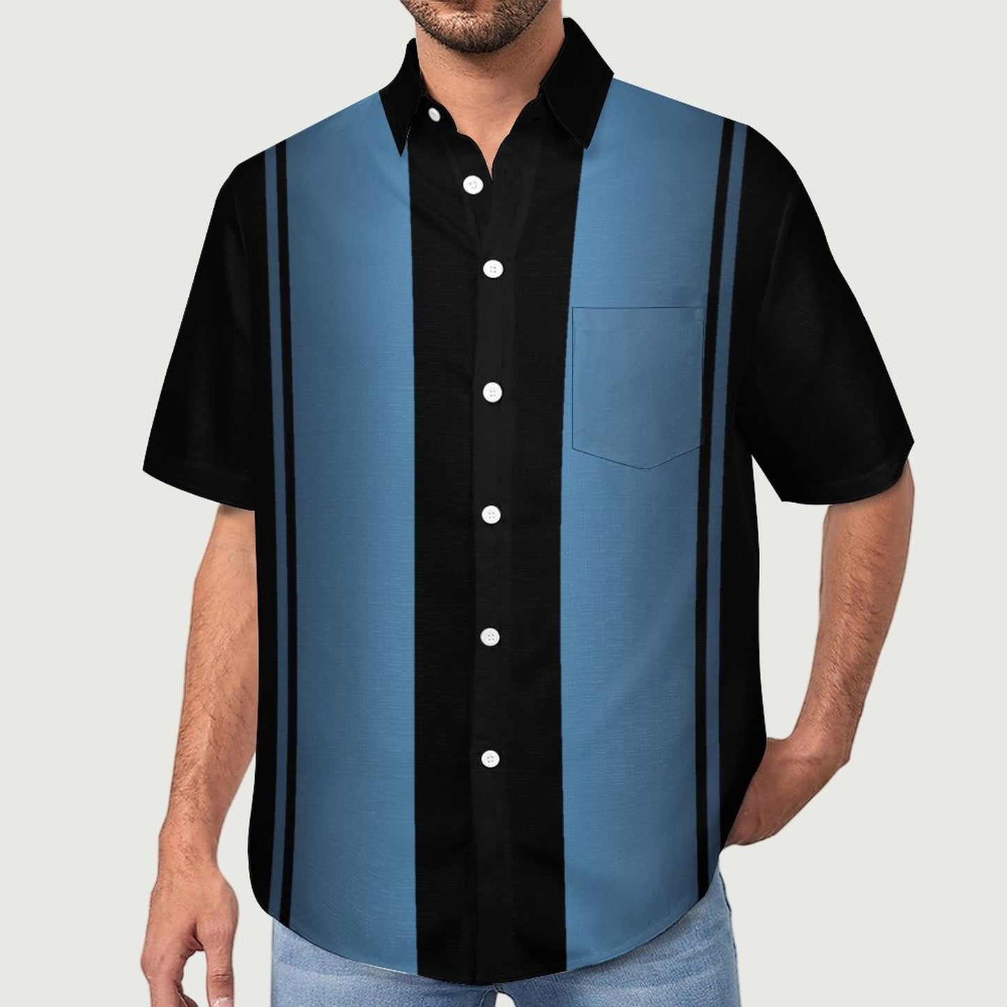 Striped Geometric Print Hawaiian Men's Casual Shirt