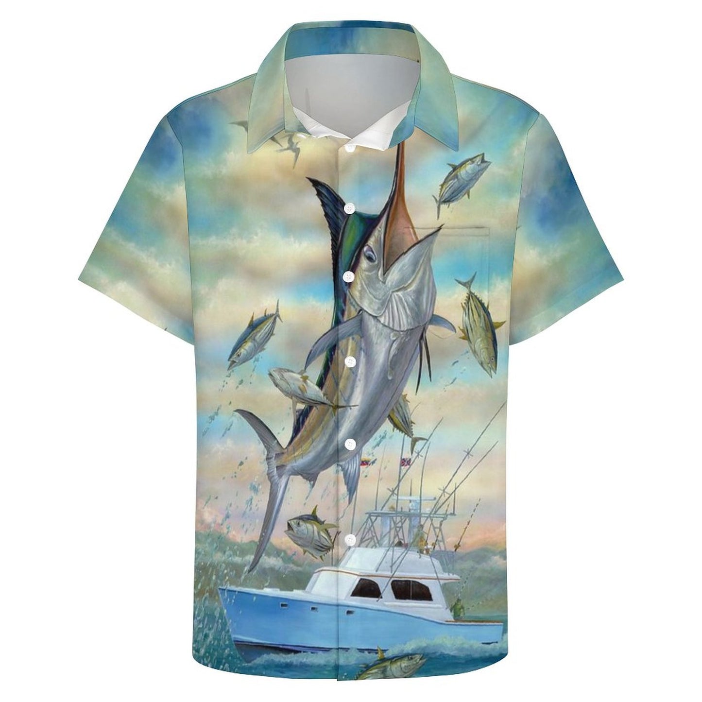 Men's Hawaiian Fish School Print Resort Shirt 2306101858