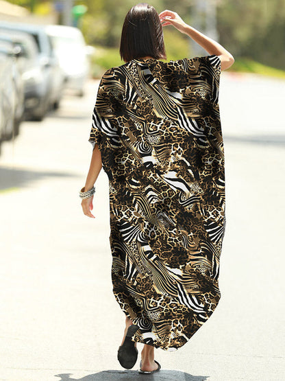 Animal Printed Loose Pocket Beach Cover-Up