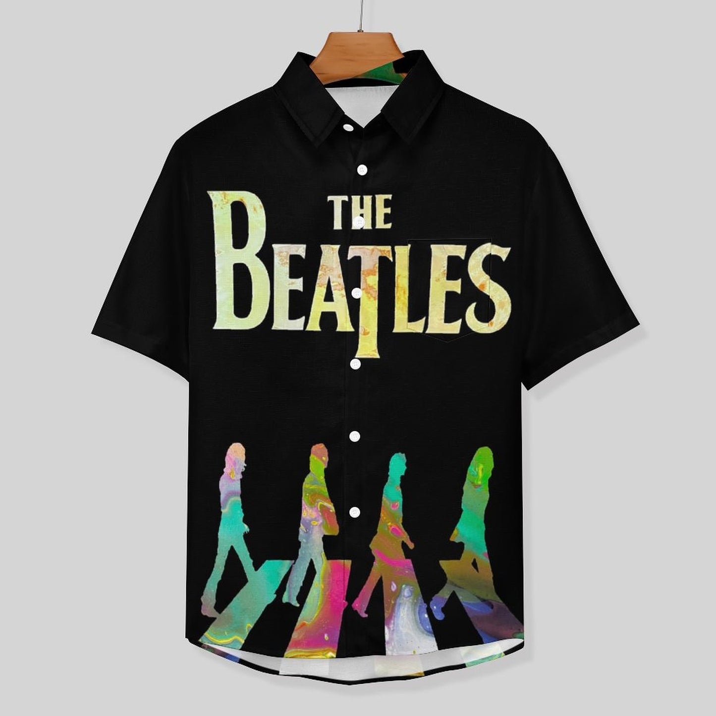 Men's Cotton Beatles Print Vacation Hawaiian Shirt 2306101231