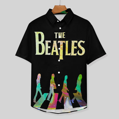 Men's Cotton Beatles Print Vacation Hawaiian Shirt 2306101231