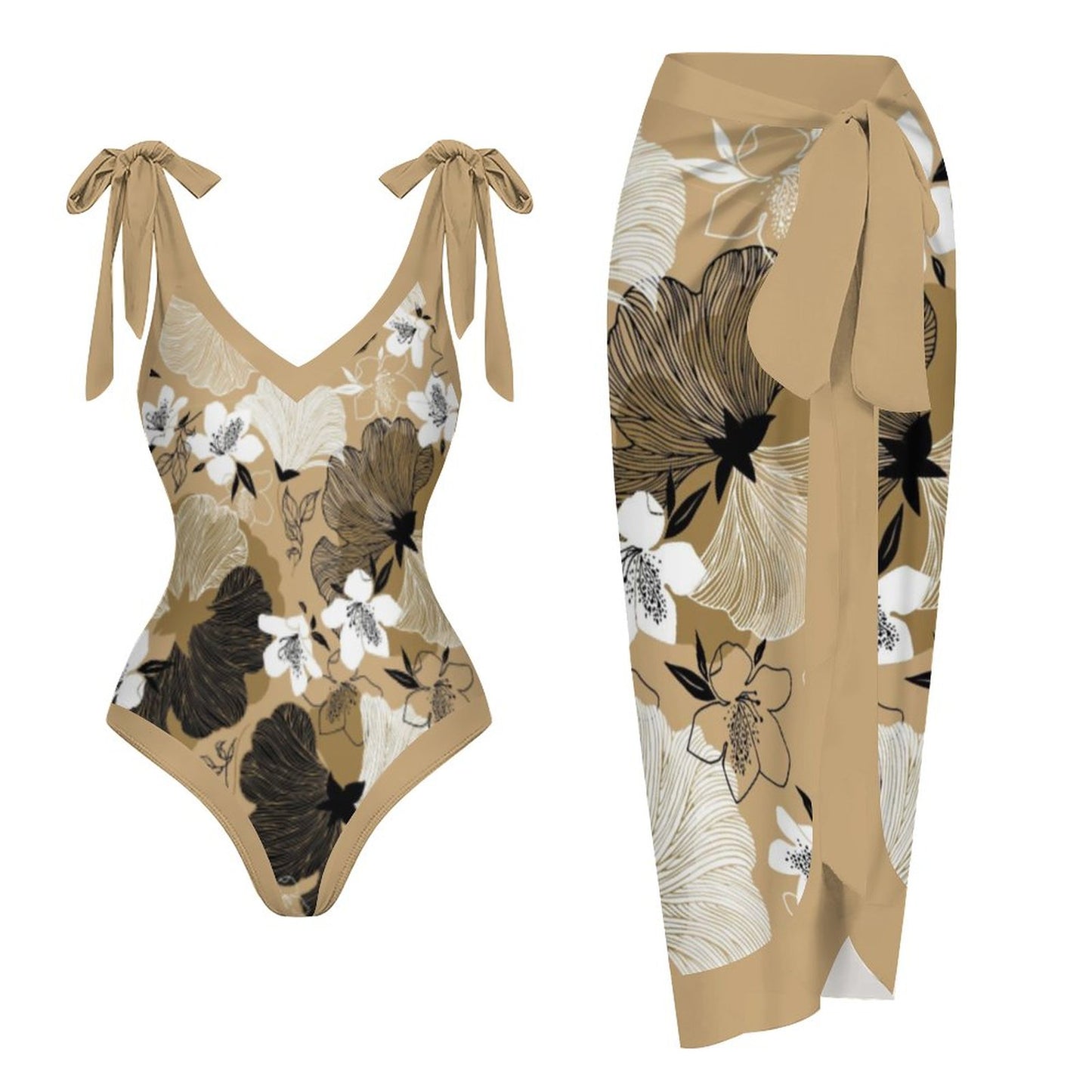 Casual Printed One-Piece Swimsuit And Cover Up 2305102695