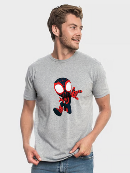 Men's Casual Mini Spider-Man Printed Round Neck Short Sleeve T-Shirt