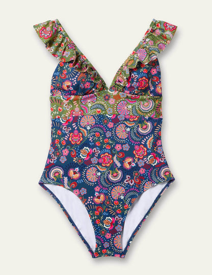 Fashion Deep V Print One Piece Swimsuit