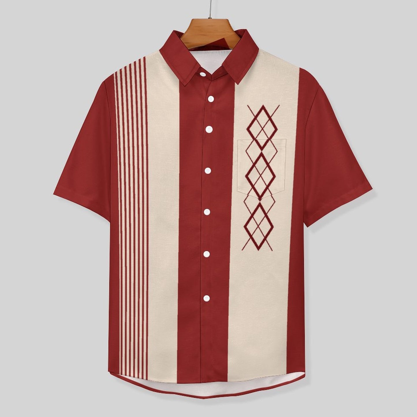 Striped Geometric Print Hawaiian Men's Casual Shirt
