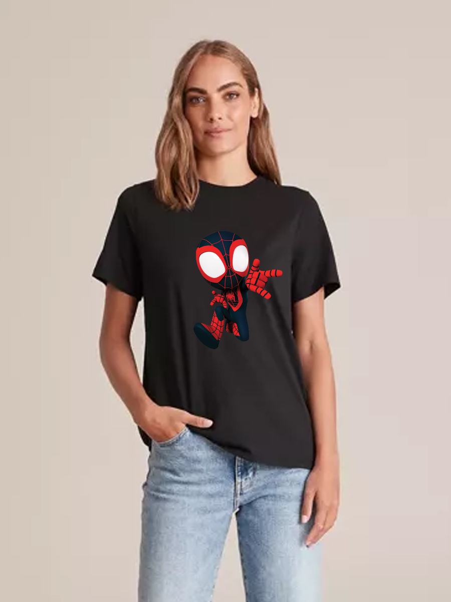 Women's Casual Mini Spider-Man Printed Round Neck Short Sleeve T-Shirt