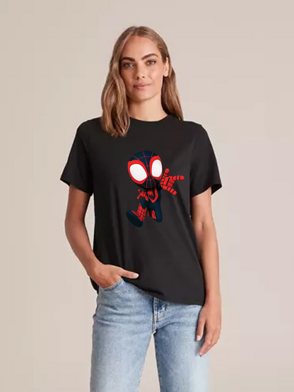 Women's Casual Mini Spider-Man Printed Round Neck Short Sleeve T-Shirt