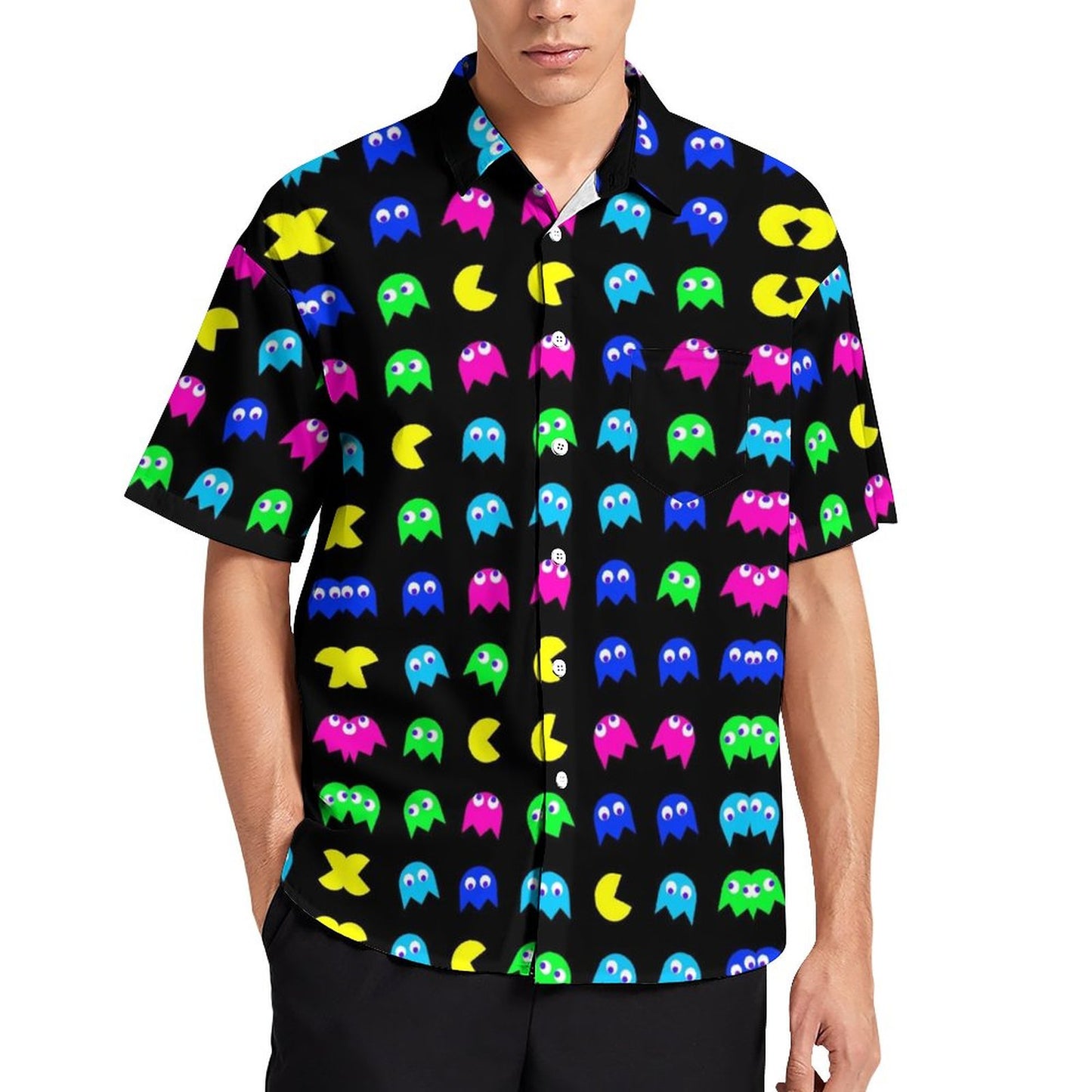 Men's Little Monster Print Casual Short Sleeve Shirt 2306102379