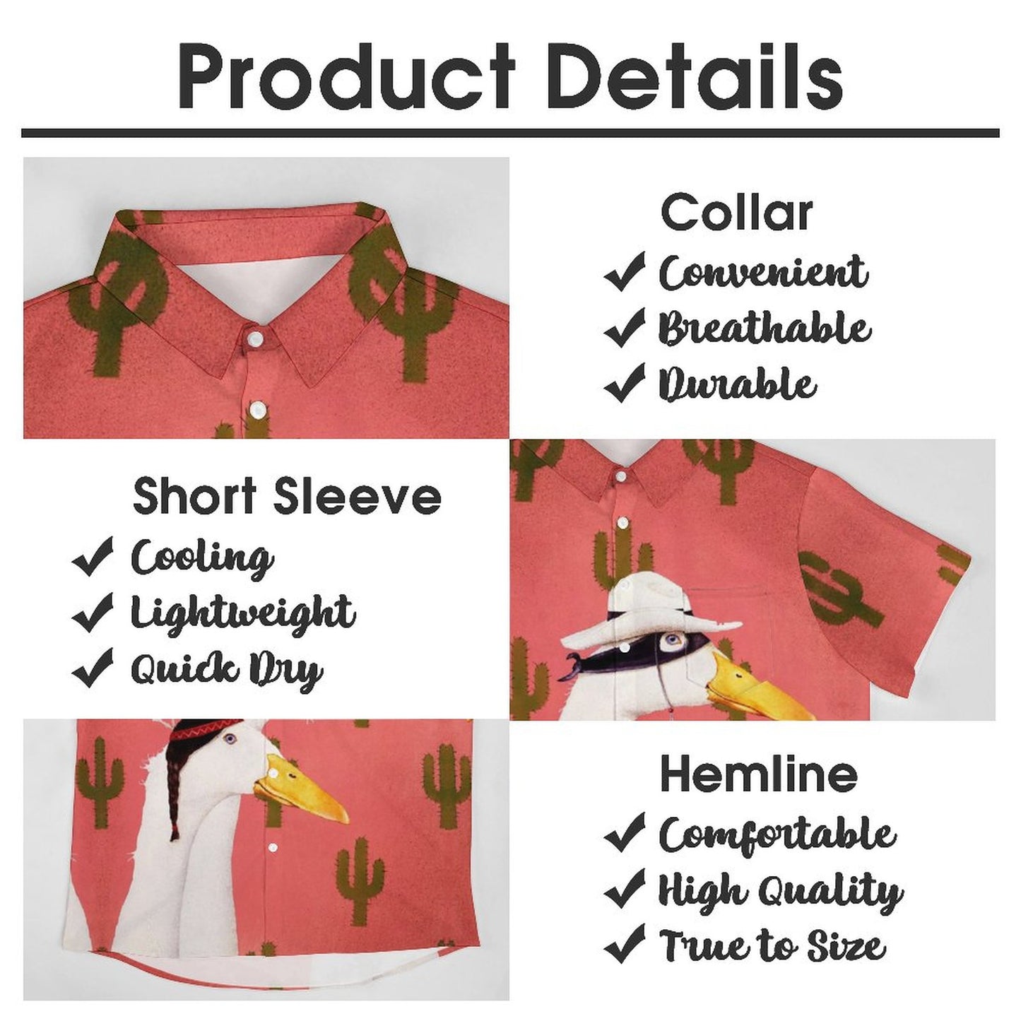 Men's Hawaiian Cactus Duck Print Casual Short Sleeve Shirt 2306102835