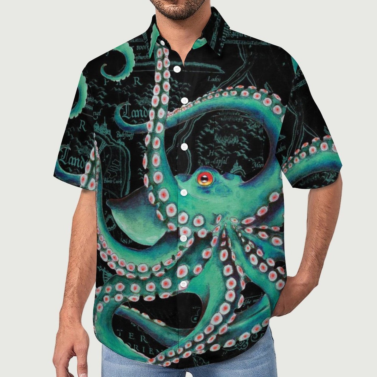 Men's Octopus Painted Art Print Vacation Hawaiian Shirt 2305106288