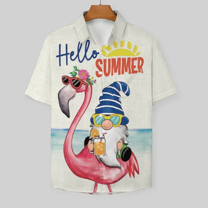Men's Hawaiian Flamingo Gnome Print Vacation Shirt 2306101927