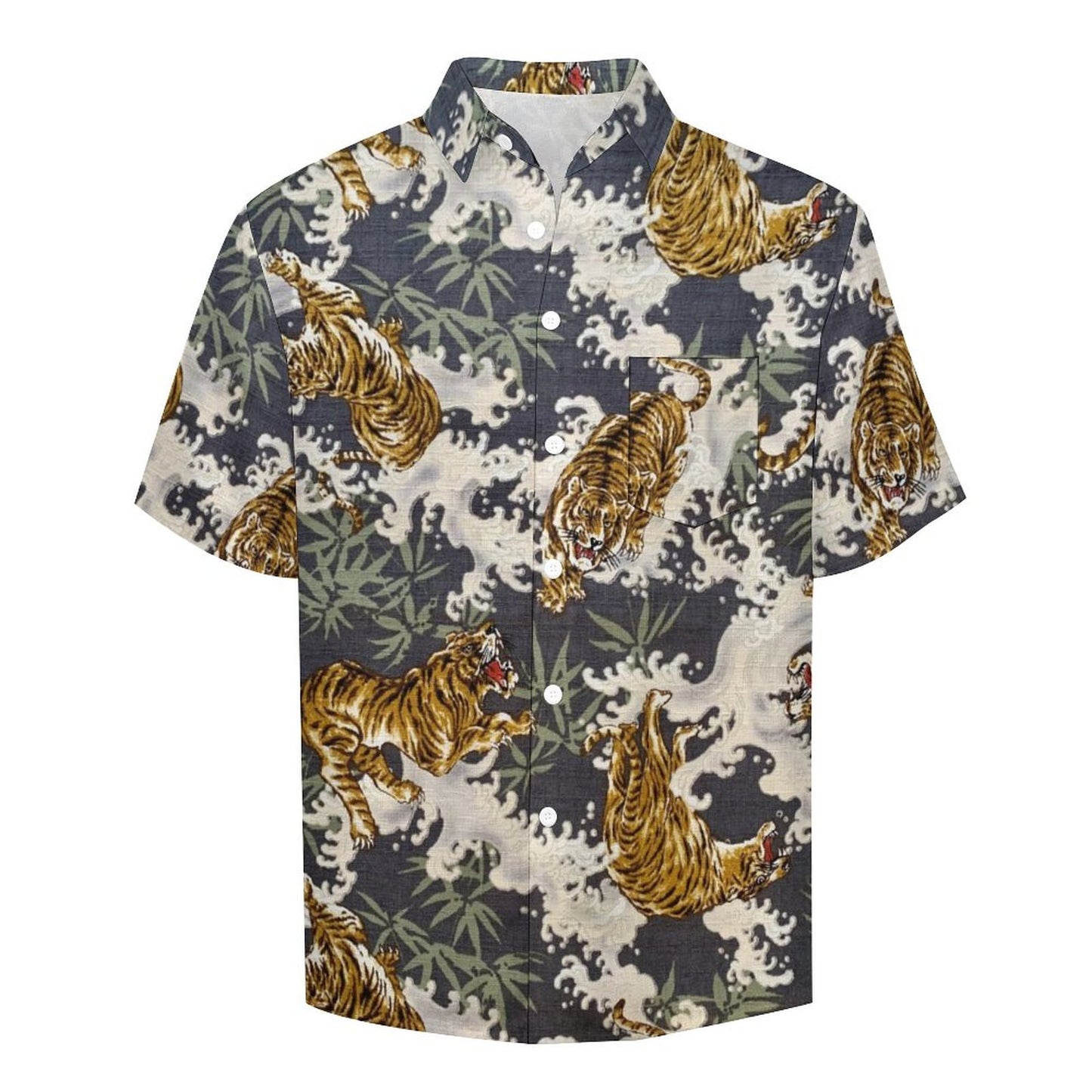 Cotton Tiger Breast Pocket Short Sleeve Resort Shirt 2306100688
